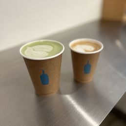 Matcha latte with oat milk and cappuccino with almond milk