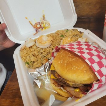 So Wings - Double bacon cheeseburger with shrimp fried rice - Chicken Wings Near Me - Augusta, Georgia