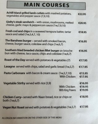 Menu photo 1 Gielty's Clew Bay Achill Island, MO Menu photo 1 Gielty's Clew Bay Achill Island, MO
