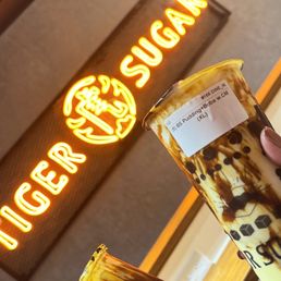 (left) #1 original brown sugar milk tea  right) #5 large brown sugar pudding