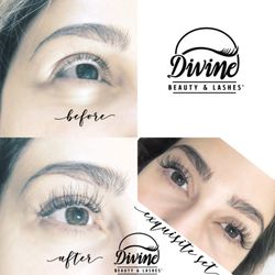 Divine Beauty & Lashes - Before and After photo of The Gorgeous Exquisite Set on this beautiful lady.