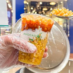 Avocado’s Food - This is the corn cup super tasty and sweet and warm corn, topped with cheese, lime and cilantro