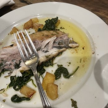 The Sunset Restaurant - bass after some was eaten, all the oil was collected in corner of plate - New American Near Me - Malibu, California
