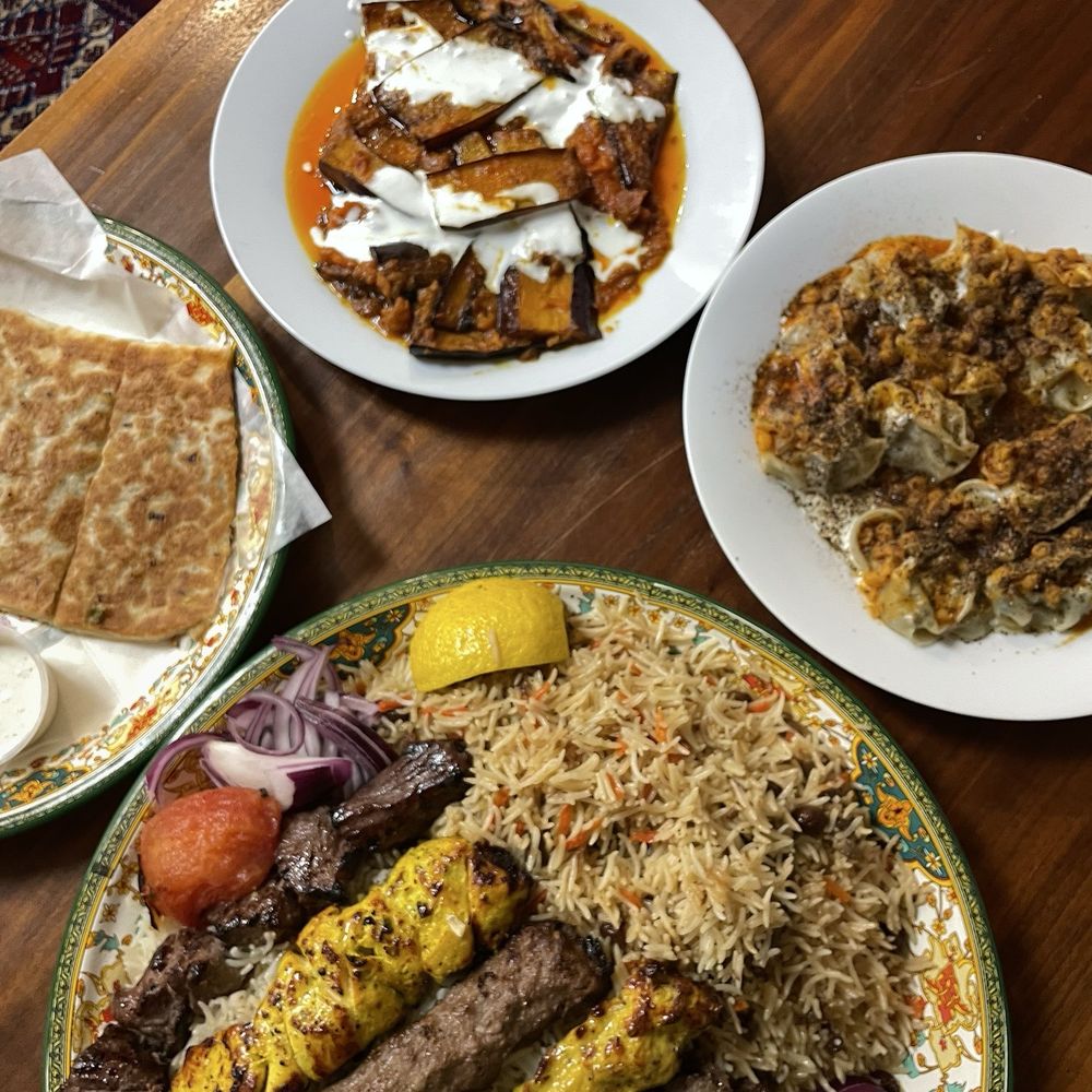 Afghan Kabob House - FAMILY PLATTER FOR 4 GUESTS Mantu-Meat Dumplings Borani Banjan Bolani - Afghan Near Me - Downey, California Afghan Kabob House - FAMILY PLATTER FOR 4 GUESTS Mantu-Meat Dumplings Borani Banjan Bolani - Afghan Near Me - Downey, California