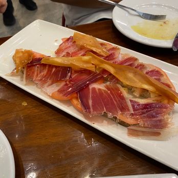 La Bodega de Alfalfa - Pata Negra con Aceite Ecológico y Tomato (basically jamón ibérico on a baguette w/ olive oil and tomato, €11)- half eaten already! - Tapas Bars Near Me - Seville, SE