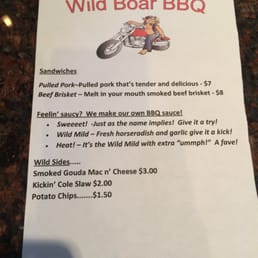 a menu for a wild boar bbq