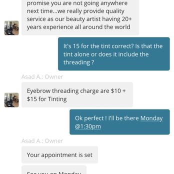 Jasmeen Beauty & Threading Studio - You can clearly see the prices she told me and switched up when i arrived. - Threading Services Near Me - Sylmar, California Jasmeen Beauty & Threading Studio - You can clearly see the prices she told me and switched up when i arrived. - Threading Services Near Me - Sylmar, California
