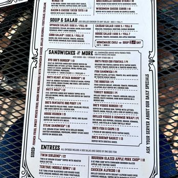 Doc's Place - a menu on a table - Burgers Near Me - Lebanon, Ohio