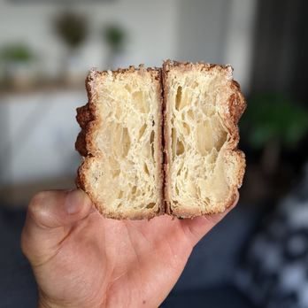 Manresa Bread - 9/12/21 - Kouign-amann cross-section. Even bubbles and layer distribution. High quality. - Bakeries Near Me - Los Altos, California Manresa Bread - 9/12/21 - Kouign-amann cross-section. Even bubbles and layer distribution. High quality. - Bakeries Near Me - Los Altos, California