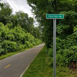Herbert F. Paine Memorial Park - A small sign points the way to the park from the Coventry Greenway walking/bike path.