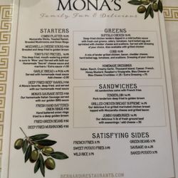 Mona's Italian Foods - Menu