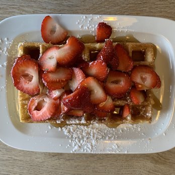 Maison B Cafe - Fresh fruit waffle without the whipped cream (because they ran out on by 11 AM on a Tuesday) - Belgian Near Me - New Haven, Connecticut
