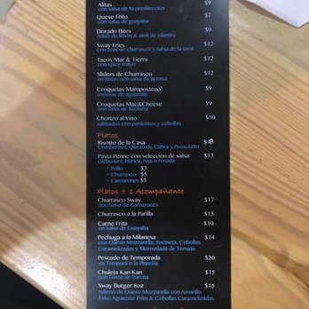 Sway - Menu - Latin American Near Me - San Juan, Puerto Rico