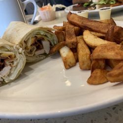 Chicken club wrap and fries