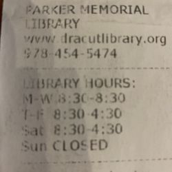 Parker Memorial Library - Hours