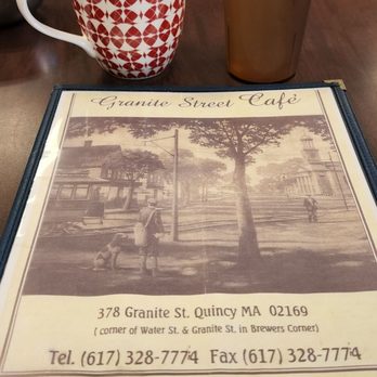 Granite Street Cafe - a cup of coffee and a menu - Irish Near Me - Quincy, Massachusetts