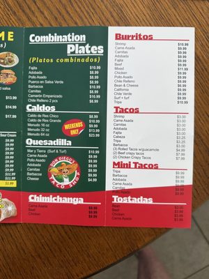 Menu photo 2 Don Diego's Taco Shop Houston, TX
