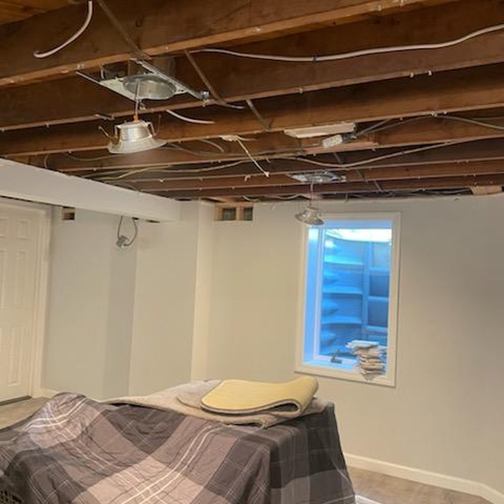 The entire ceiling had to come down to repair all the bad wiring his company did The entire ceiling had to come down to repair all the bad wiring his company did