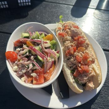 Alternate Grounds Dockside - Lobster roll and Greek side salad - Cafes Near Me - Sarnia, Ontario Alternate Grounds Dockside - Lobster roll and Greek side salad - Cafes Near Me - Sarnia, Ontario