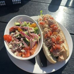 Alternate Grounds Dockside - Lobster roll and Greek side salad