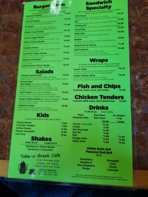 Menu photo 1 Take A Break Cafe Dryden, WA