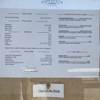 Due South Coffee Roasters - Summer Menu 9/4/21 - Coffee & Tea Near Me - Greenville, South Carolina Due South Coffee Roasters - Summer Menu 9/4/21 - Coffee & Tea Near Me - Greenville, South Carolina