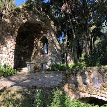 Saint Anne Shrine - Another view of Saint Anne's Shrine and the tiny bridge with the mosaic shield. - Landmarks & Historical Buildings Near Me - Lake Wales, Florida
