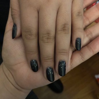 Sunny Nails - Black matte with glitter. My oldest loved her nails - Waxing Near Me - Chicago, Illinois