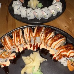 Maki Mono Covington - Double Salmon Roll, other plate philly roll, and California Roll