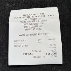 Southern Stores 110 - Gas receipt!