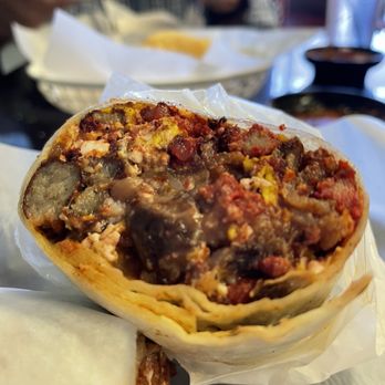 Don Pancho's - Burrito - eggs, bacon, potato, chorizo, sausage, beans - $12 - Mexican Near Me - Wildomar, California