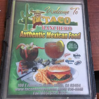 Taco Ranchero - Menu cover - Mexican Near Me - Santa Maria, California Taco Ranchero - Menu cover - Mexican Near Me - Santa Maria, California