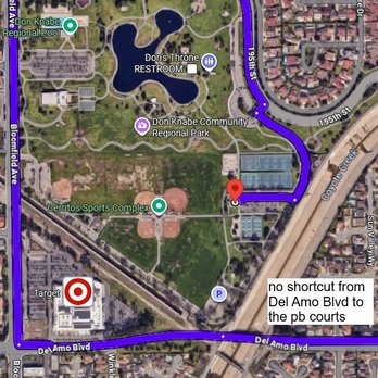Don Knabe Community Regional Park - Coming from the south, driving to the pb courts requires one circumnavigation. Wish they added a shortcut from Del Amo Blvd. - Parks Near Me - Cerritos, California Don Knabe Community Regional Park - Coming from the south, driving to the pb courts requires one circumnavigation. Wish they added a shortcut from Del Amo Blvd. - Parks Near Me - Cerritos, California