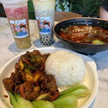 Autea Sweets & Eats - Braised Chicken with Rice Beef Brisket Noodles Pink Pineapple&lychee Green Tea Caramel Bubble Milk Black Tea - Bubble Tea Near Me - Chicago, Illinois