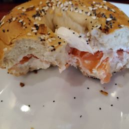 Lox and cream cheese on everything bagel