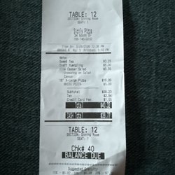Sicilys Pizza & Subs Pasta - Actual receipt of our last visit showing the Credit Card Fee