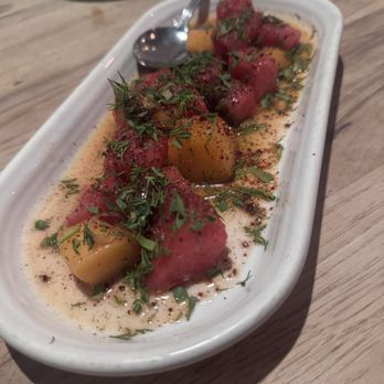 Dai Due - Melon salad with GMXO (Gulf of Mexico XO) - Butcher Near Me - Austin, Texas