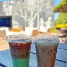 Iced Pandan latte and Salted Caramel latte.