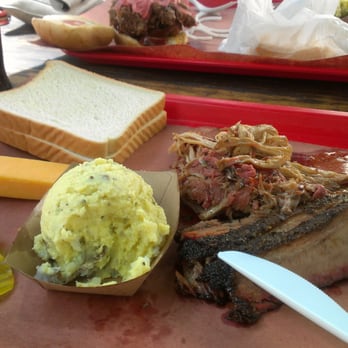la Barbecue - Pulled pork, briscuit and potato salad.  Tender meat, lots of flavor and the cheese was a perfect compliment. - Barbeque Near Me - Austin, Texas