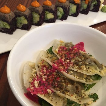 Beyond Sushi - Seasonal dumplings (sunchoke and leek) & la fiesta sushi - Sushi Bars Near Me - New York, New York