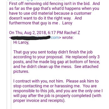 La Roy Pro Services - His excuses why he did such a lousy job. His original bid was at bottom. - Handyman Near Me La Roy Pro Services - His excuses why he did such a lousy job. His original bid was at bottom. - Handyman Near Me