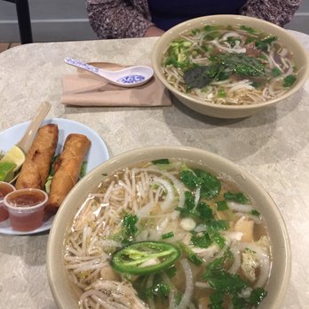 Rice Paddies Grill - Chicken Pho, Beef Pho and Spring Rolls. Don't expect much protein in either bowl; I certainly didn't get much. - Vietnamese Near Me - Bethesda, Maryland Rice Paddies Grill - Chicken Pho, Beef Pho and Spring Rolls. Don't expect much protein in either bowl; I certainly didn't get much. - Vietnamese Near Me - Bethesda, Maryland