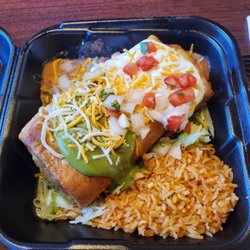 Aliberto's Mexican Food - Chimichanga, rice and beans.