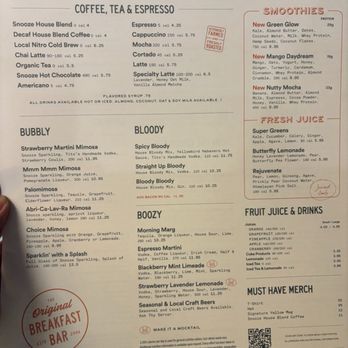 Snooze, an A.M. Eatery - Drink menu as of 10/2025 - Breakfast & Brunch Near Me - Denver, Colorado