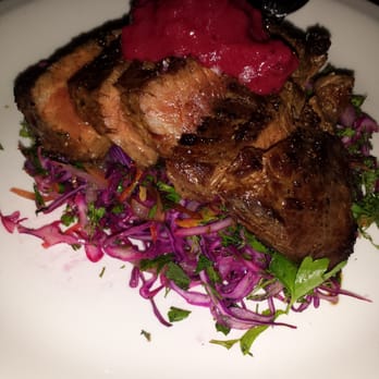 Stoneburner - Bavette Steak on top of warm red cabbage salad and topped with a cranberry ginger mostarda - Pizza Near Me - Seattle, Washington