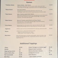 Tosh's Ramen - Ramen menu