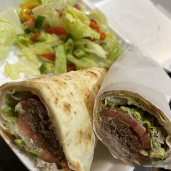 Aiden's Grill - Beef Koobideh (Lule) sandwich with lavash bread and salad - Persian/Iranian Near Me - Glendale, California