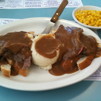 Breakfast & Lunch Nook - The way an open-faced roast beef sammy should be! With a sensible corn side! - Breakfast & Brunch Near Me - Spring Hill, Florida