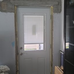 The one exterior door that was ordered correctly. Doesn't stay closed unless deadbolt is locked. Unfinished installation.
