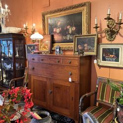 Blue Dolphin Antiques - Sideboards, oil paintings, upholstered chairs, sconces, Chandeliers
